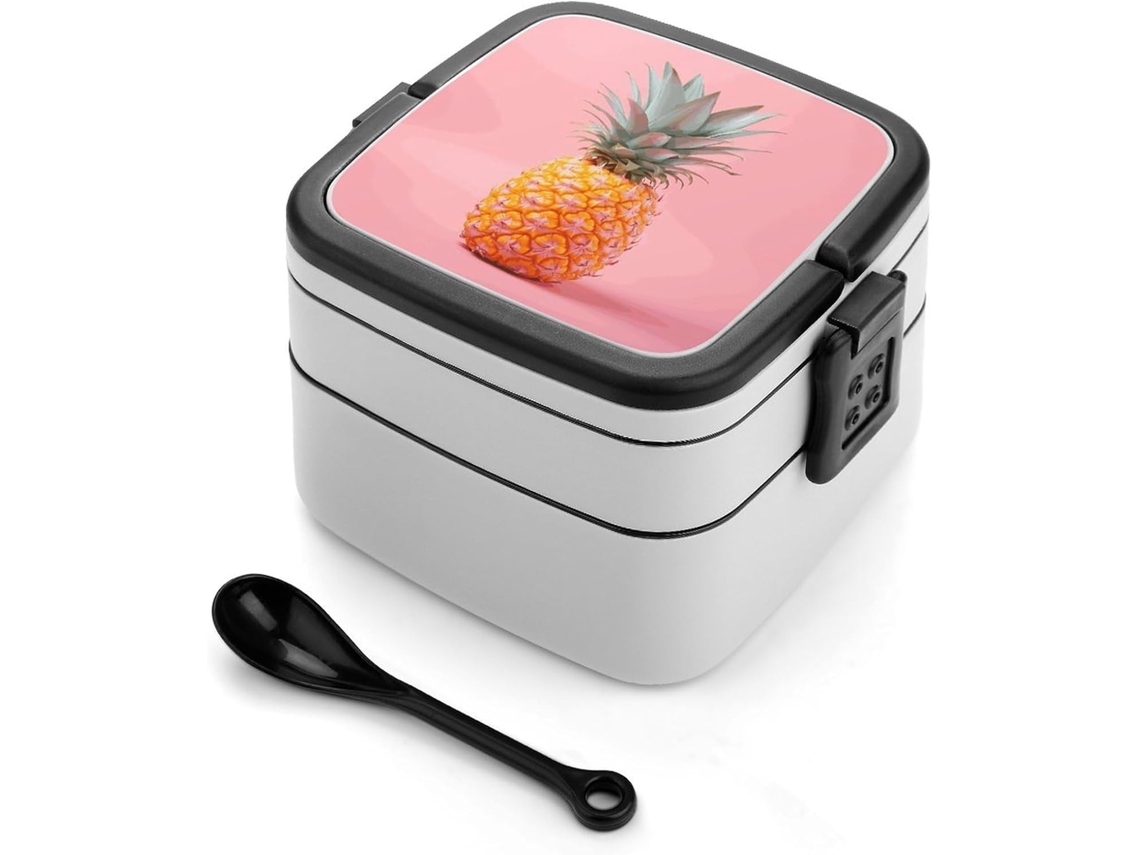 Marmita Japonesa Bento Box Com Estampa De Abacaxi E Duas Camadas, Ideal Para Mulheres E Homens, Perfeita Para Atividades