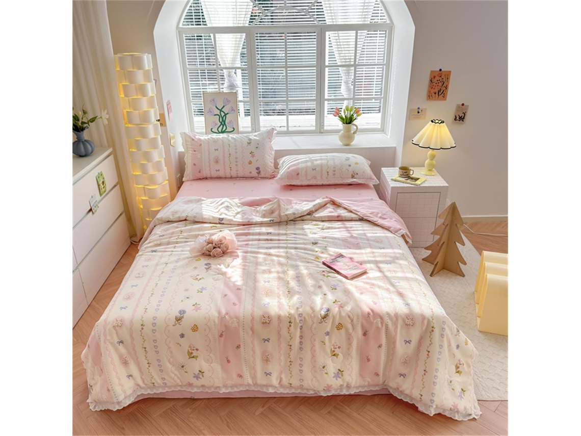 Colcha Acolchoada Fansu em Algodão Ideal para Ar Condicionado 100% Conjunto de Cama Sofá com Renda Branca 200x