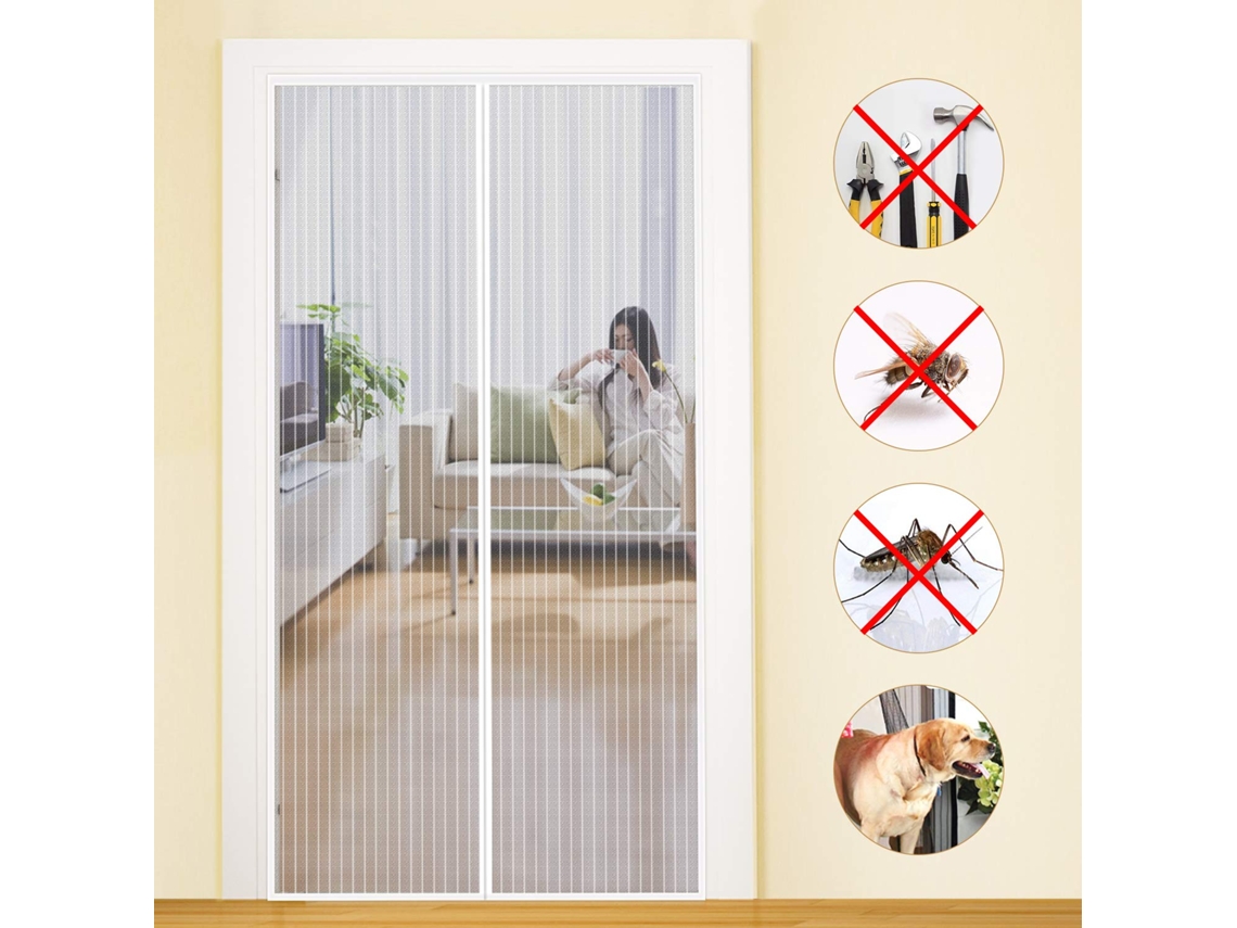 Cortina Magnética Para Portas 80x220cm Proteção Automática Contra Insetos Para Crianças E Animais Branco Btforus