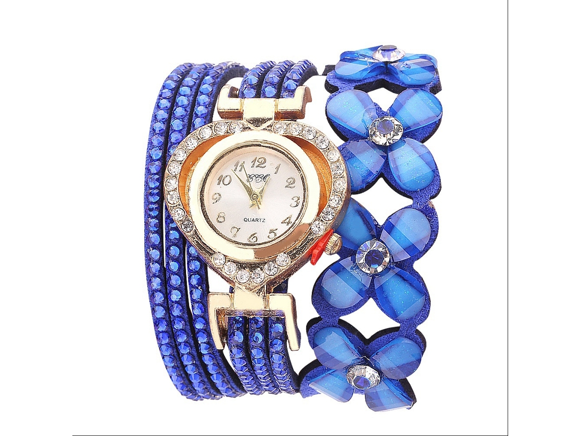 Relógio de Pulso de Quartzo em Liga com Pulseira Múltiplas Camadas e Strass (azul)