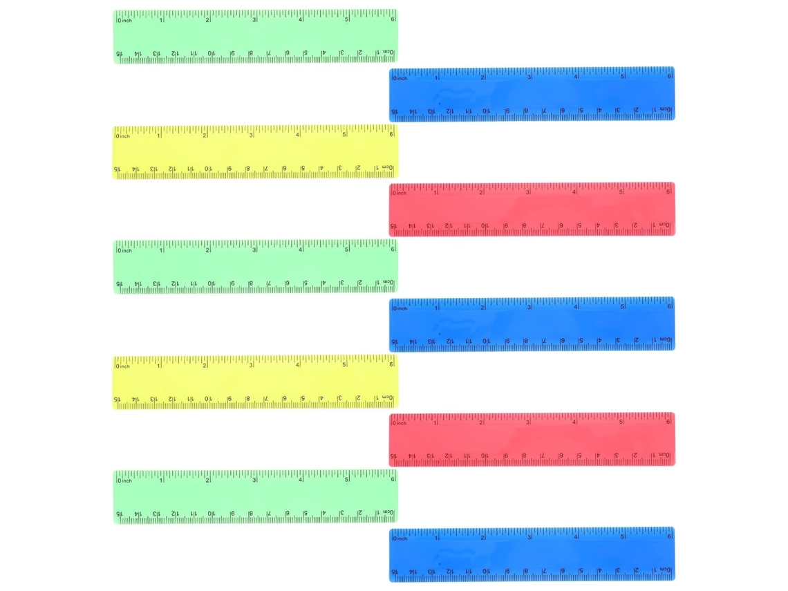 Conjunto de 20 Réguas de Plástico 15cm para Estudantes, Cores Sortidas