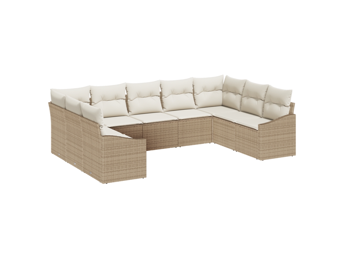 Conjunto 9 Sofá Modular Exterior Vidaxl Bege Vime Pe (289 X 178,5 X 85 Cm)