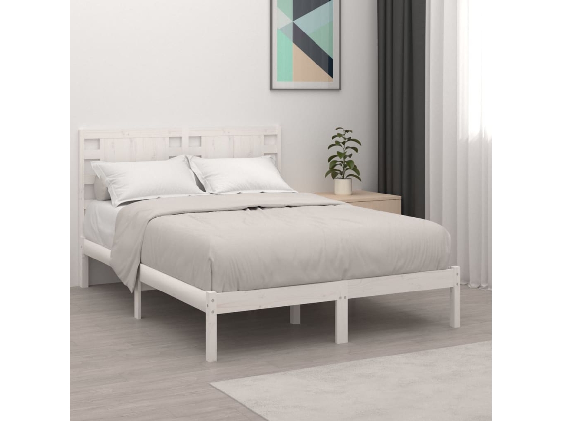 Estrutura Cama Pequena Casal 120x190 Cm Pinho Maciço Branco