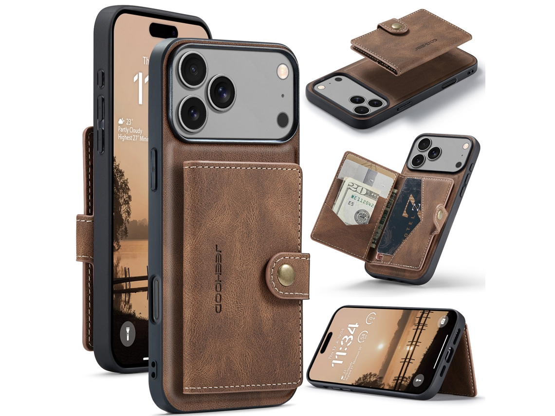 Capa De Celular Retrô Com Compartimento Magnético Para Cartãocáqui - Iphone 16