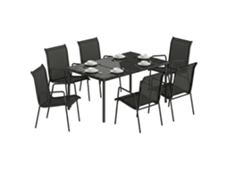 Conjunto De Móveis De Jardim Para 6 Pessoas, Mesa E Cadeiras Empilháveis Em Textilene, 70x51x87cm, Preto