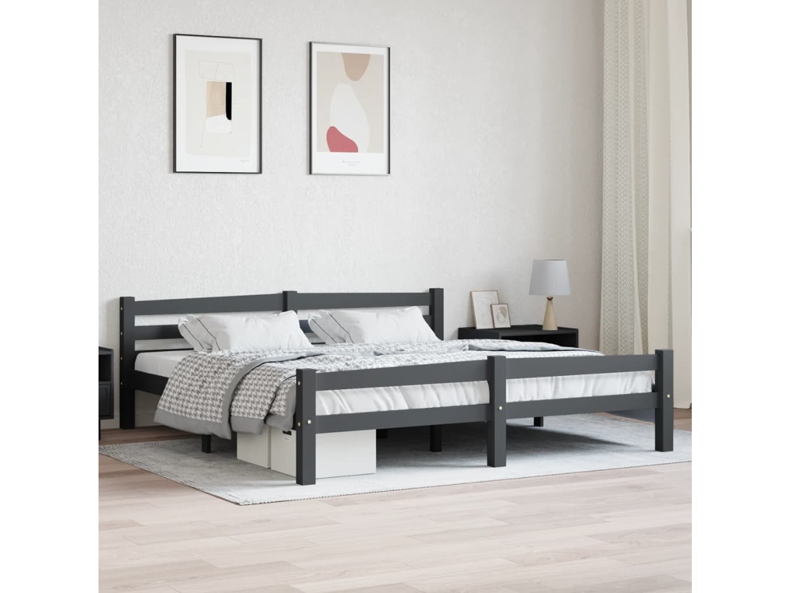 Estrutura De Cama 180x200 Cm Pinho Maciço Cinzento-escuro