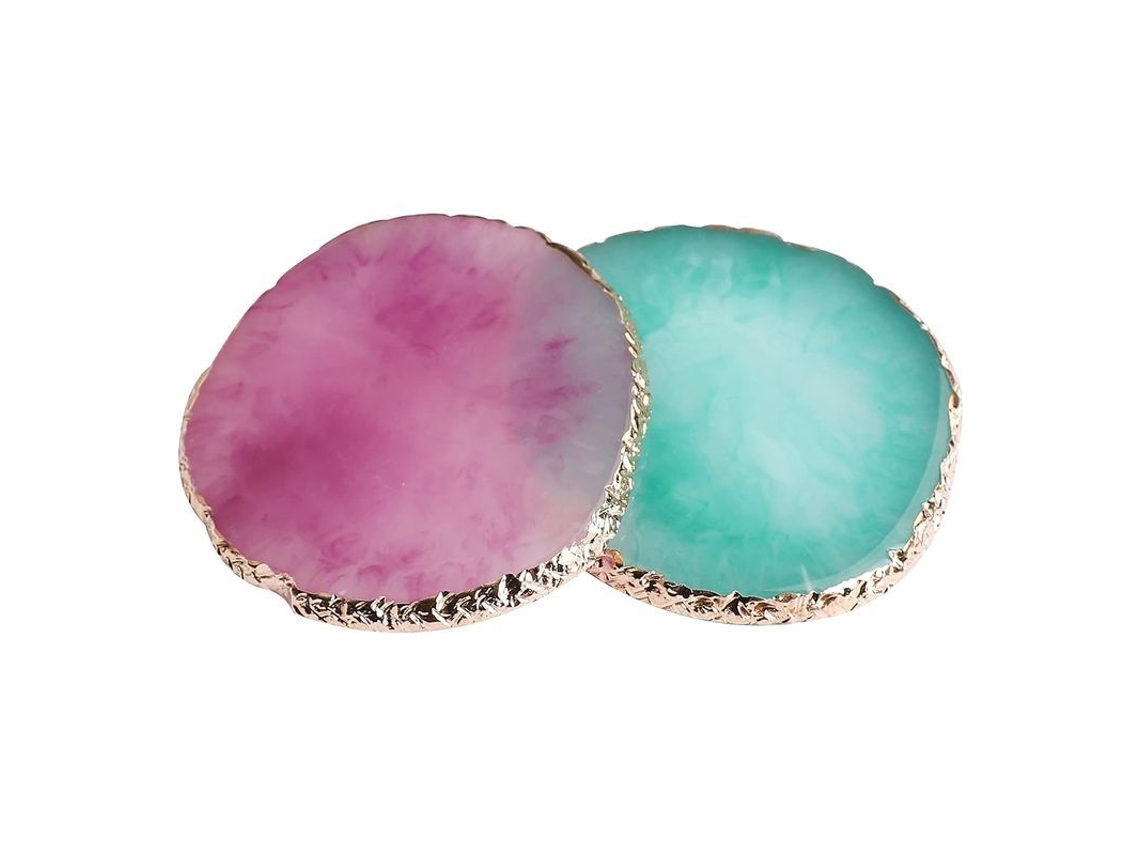 2 Paletas de Arte de Unhas de Resina com Borda Dourada, Coreto para Misturar Cor, Roxo e Verde