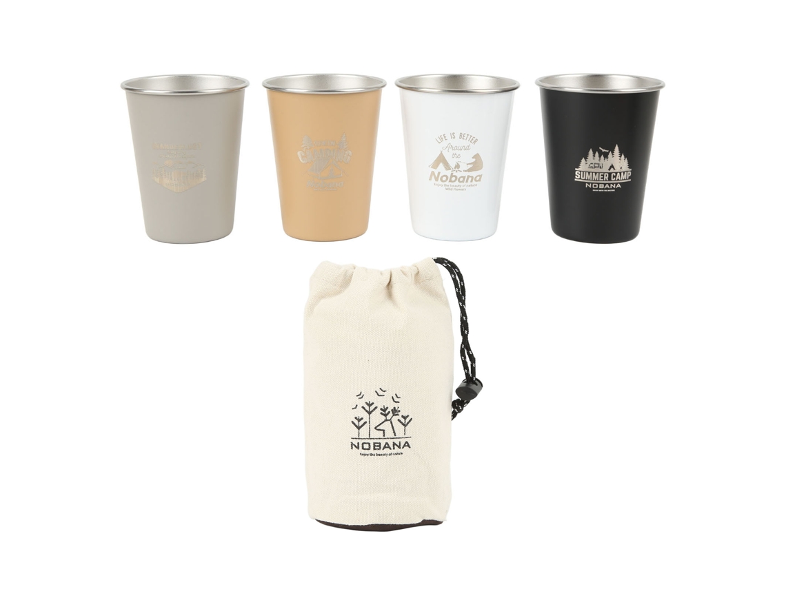 Conjunto 4 Copos Camping Inox 304 350ml Leve