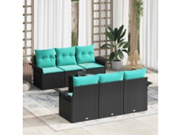Vidaxl Conjunto De Sofá De Jardim Com Almofada 7 Pcs Preto E Turquesa