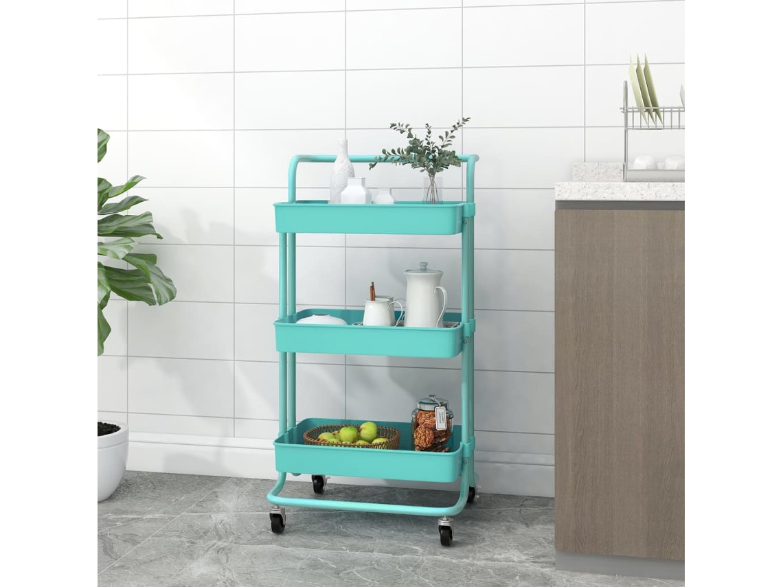 Vidaxl Carrinho Cozinha 3 Prateleiras Ferro/abs 42x35x85 Cm Turquesa