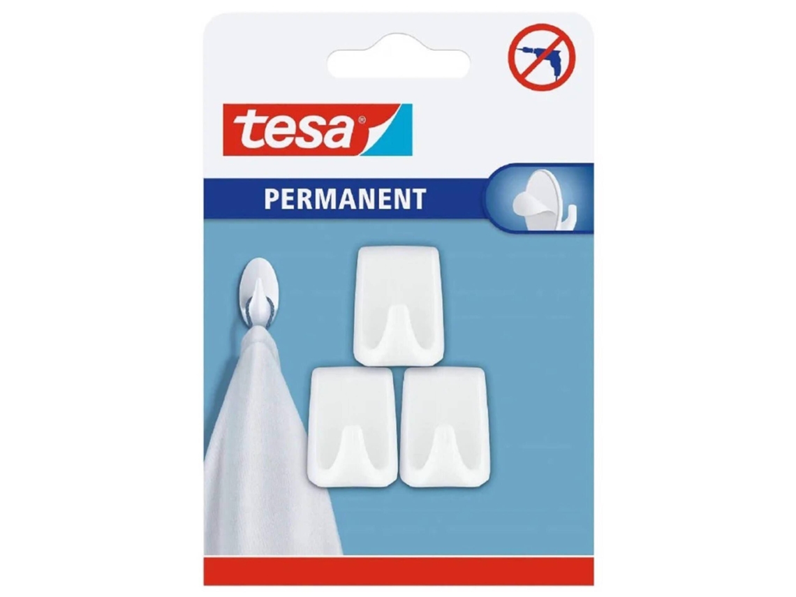 Gancho Adesivo Permanente Retangular Branco TESA emb. 3 un