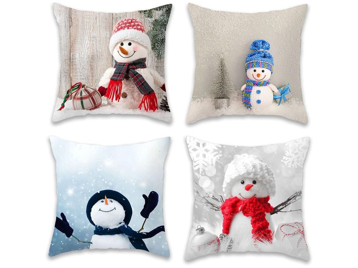 4 Capas de Travesseiro de Inverno com Boneco de Neve Natalino, 45x45cm Nova Line S/MARCA