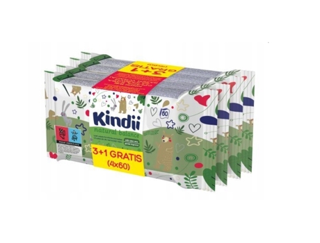Lenços Umedecidos para Bebê Natural Balance, Pacote com 4 unidades de 60 folhas cada Kindii