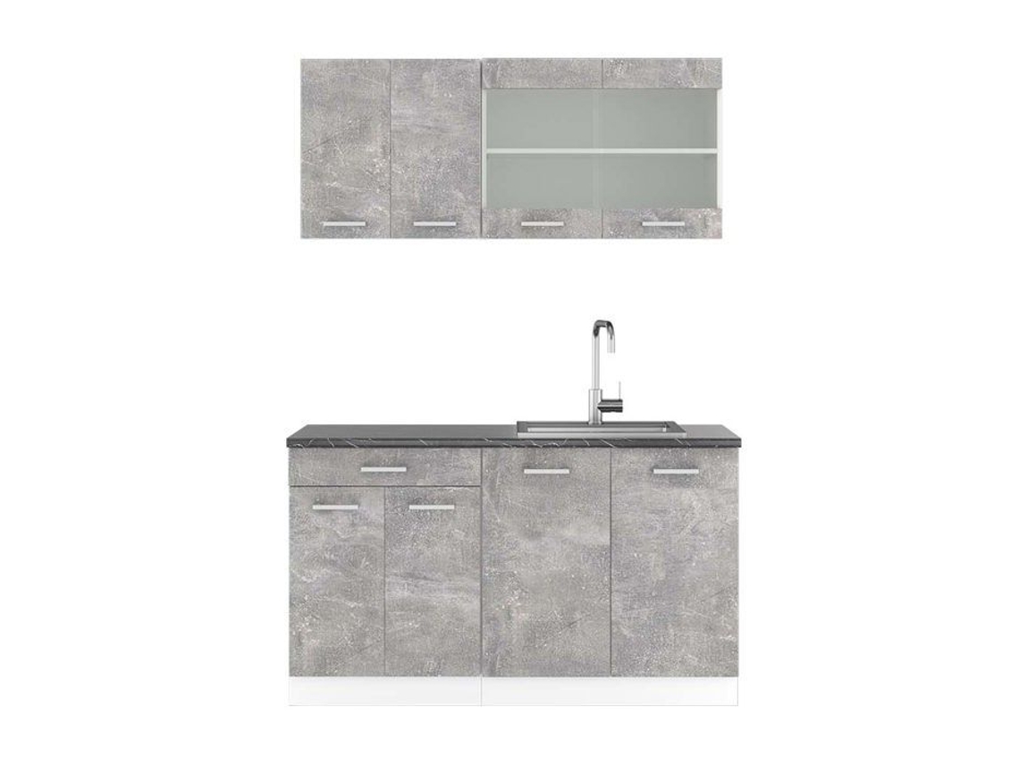 Cozinha R-Line, 140 cm, PT Antracite, Concreto/branco, Vicco