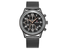 Relógio masculino de quartzo com pulseira de malha de aço, calendário, estilo casual de negócios (preto)