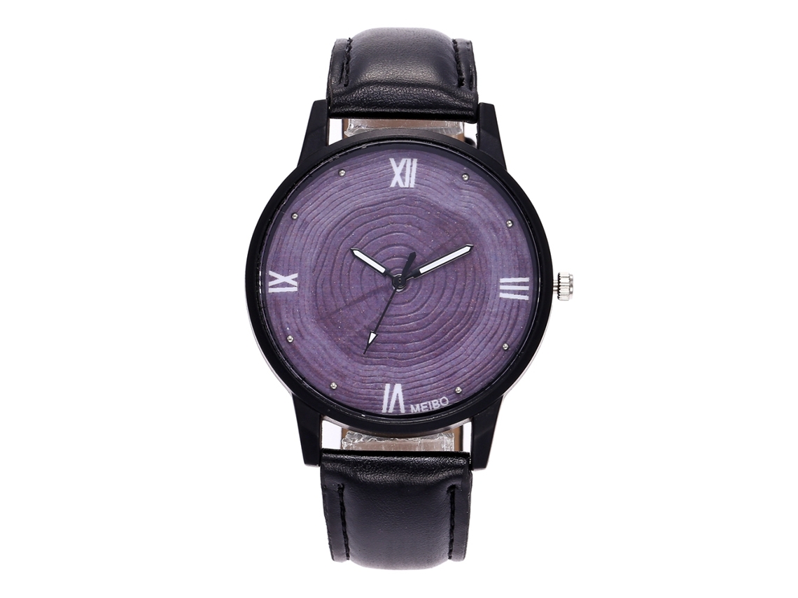 Reloj De Cuarzo Con Correa De Cuero Pu Unisex Casual Negro (negro)