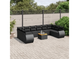 Vidaxl 11 Pcs Conjunto Sofás De Jardim C/ Almofadões Vime Pe Preto