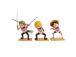 Pack 3 Figuras One Piece | 15 Cm | Pvc | Luffy Zoro Sanji | Trio Monstruoso | Comédia | Loose