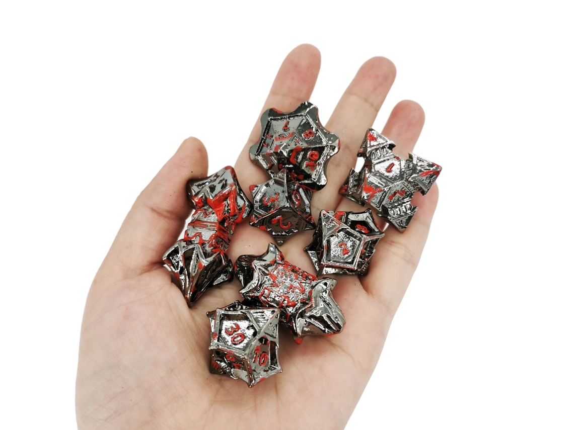 Primerox conjunto de Dados de Metal 7 Peças Polyhedral Design Pinwheel para Rpg Jogos de Mesa Colecionáveis