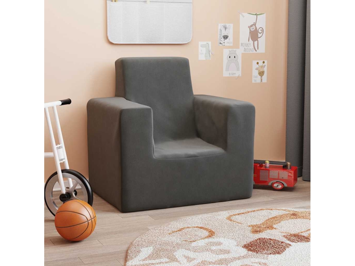 Vidaxl Sofá Infantil Pelúcia Macia Antracite