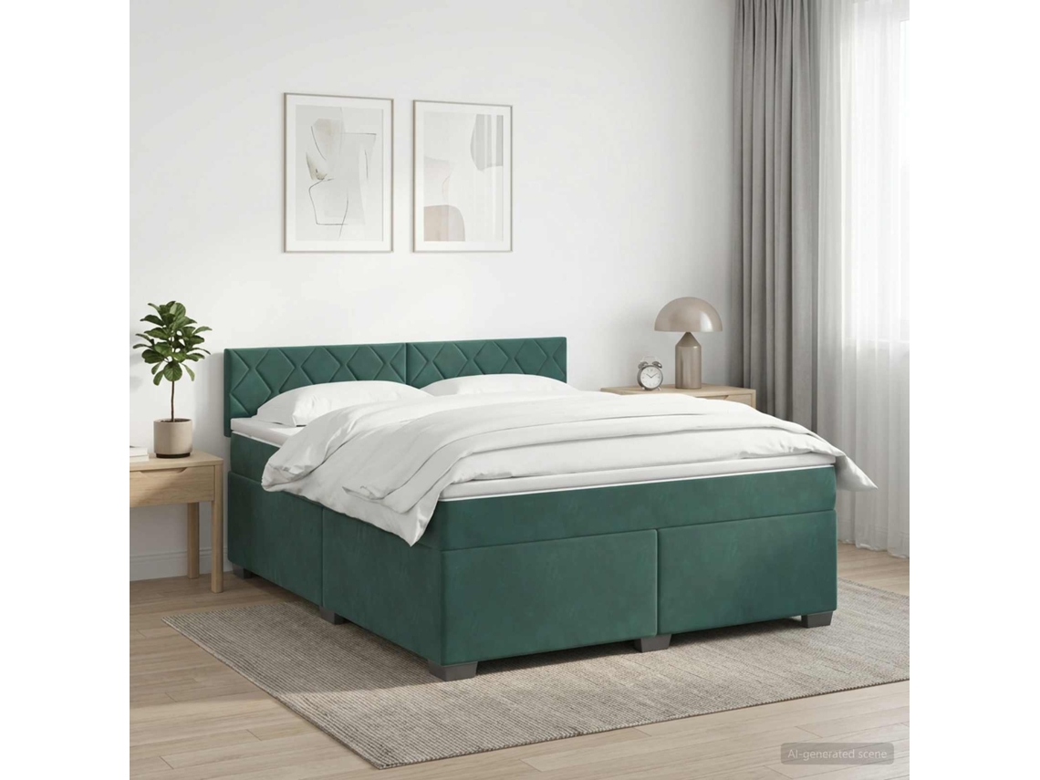 Vidaxl Cama Box Spring Com Colchão E Led Verde-escuro 140 X 190 Cm