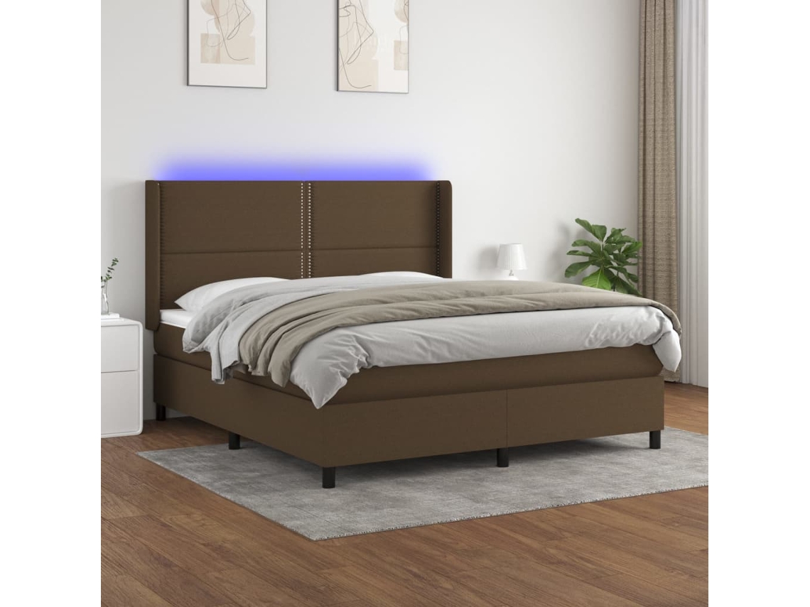 Vidaxl Cama Box Spring C/ Colchão/led 180x200cm Tecido Castanho-escuro