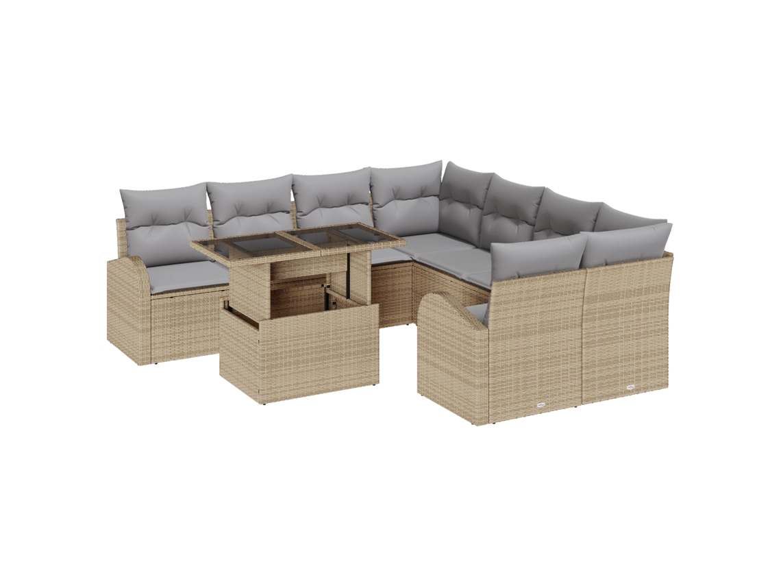 Conjunto 9 Móveis De Jardim Vidaxl Bege Vime Pe (100 X 55 X 73 Cm)