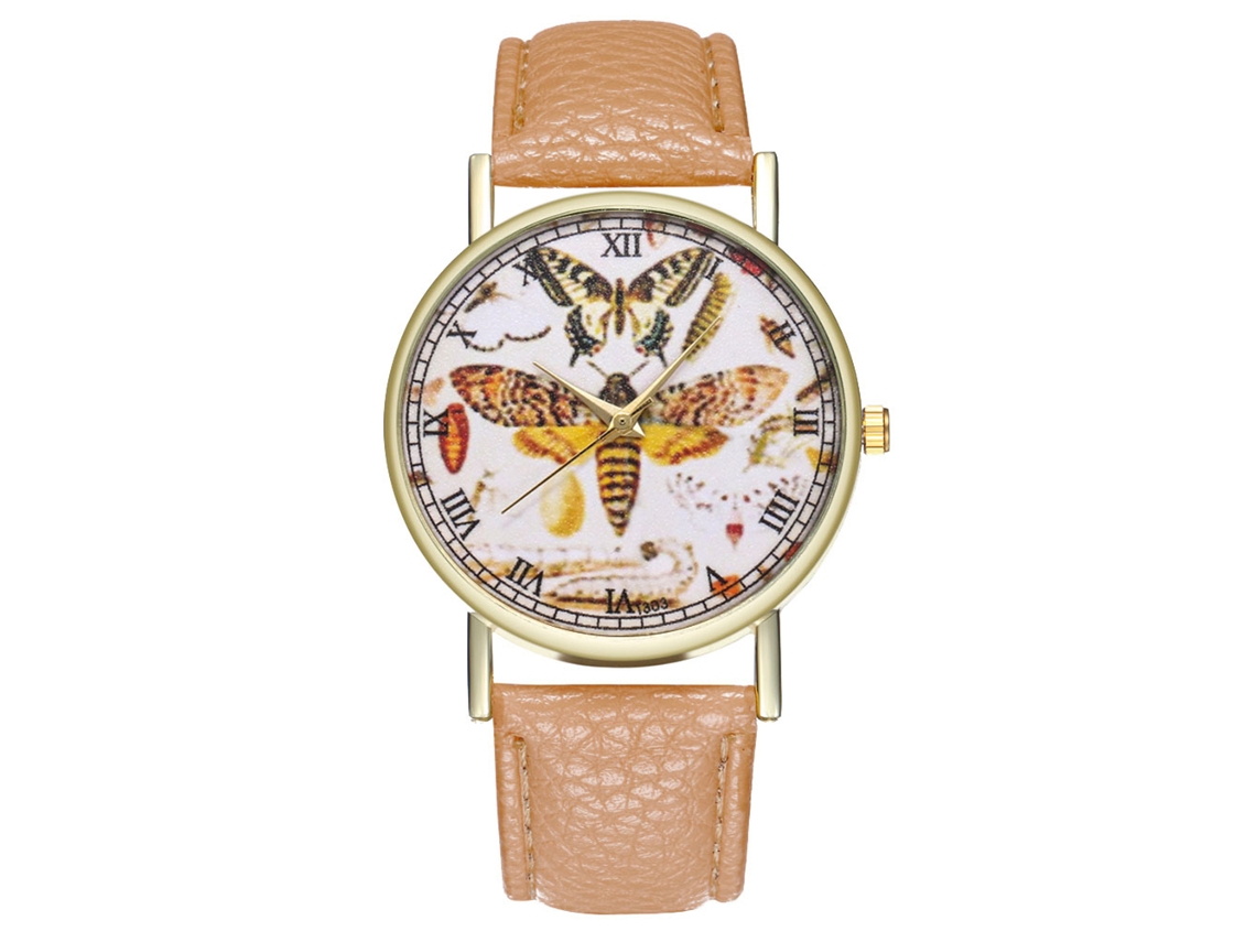 Reloj De Mujer Zhoulianfa De Cuero Quartz Negocios T303-a Butterfly Crema