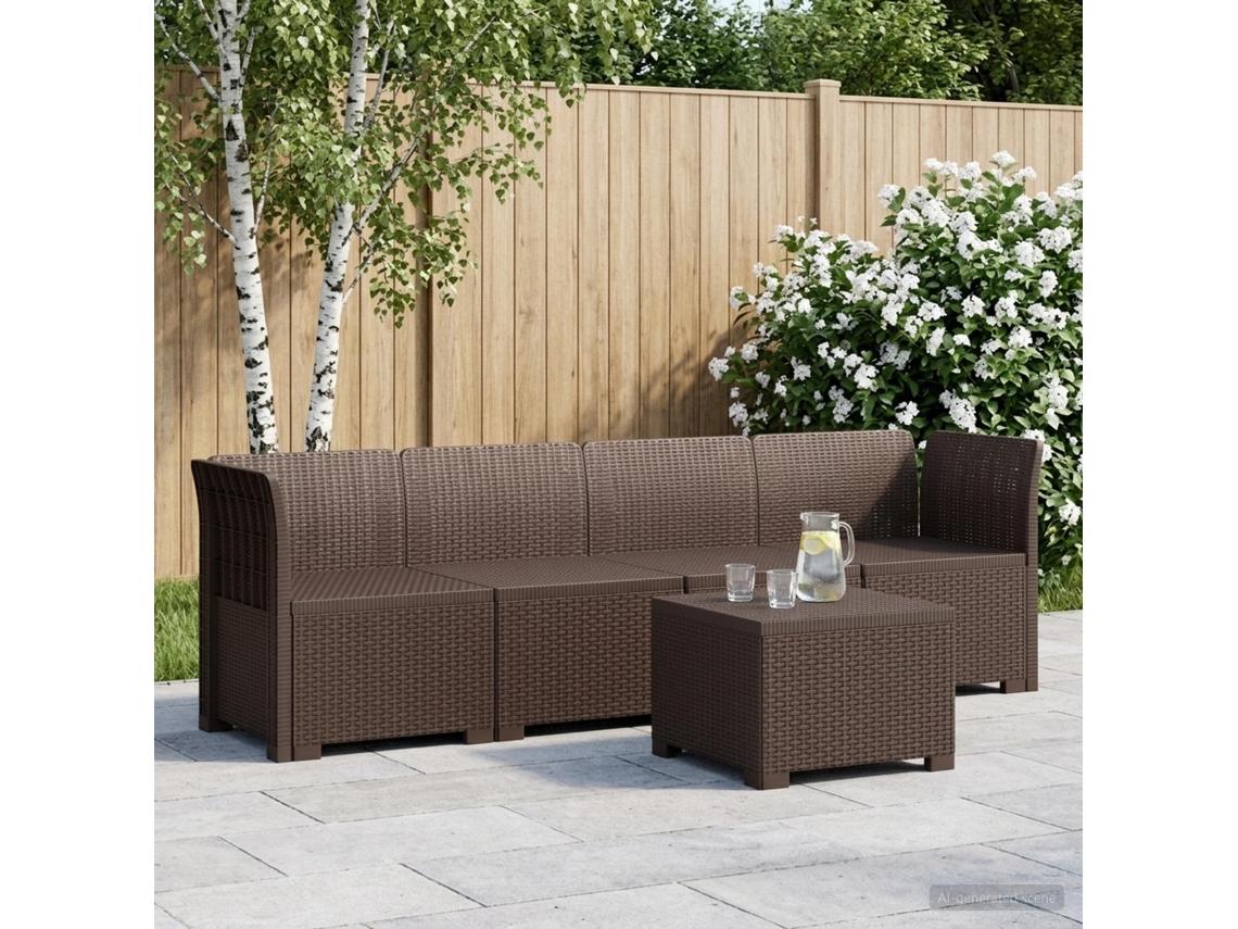 Vidaxl Sofá De Jardim 4 Lugares Look Rattan Pp Castanho