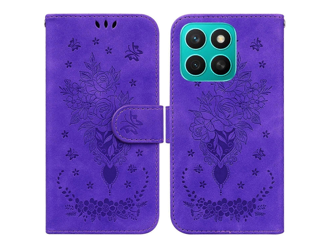 Capa De Couro Com Relevo De Borboleta Rosa Para Honor X8c 4g