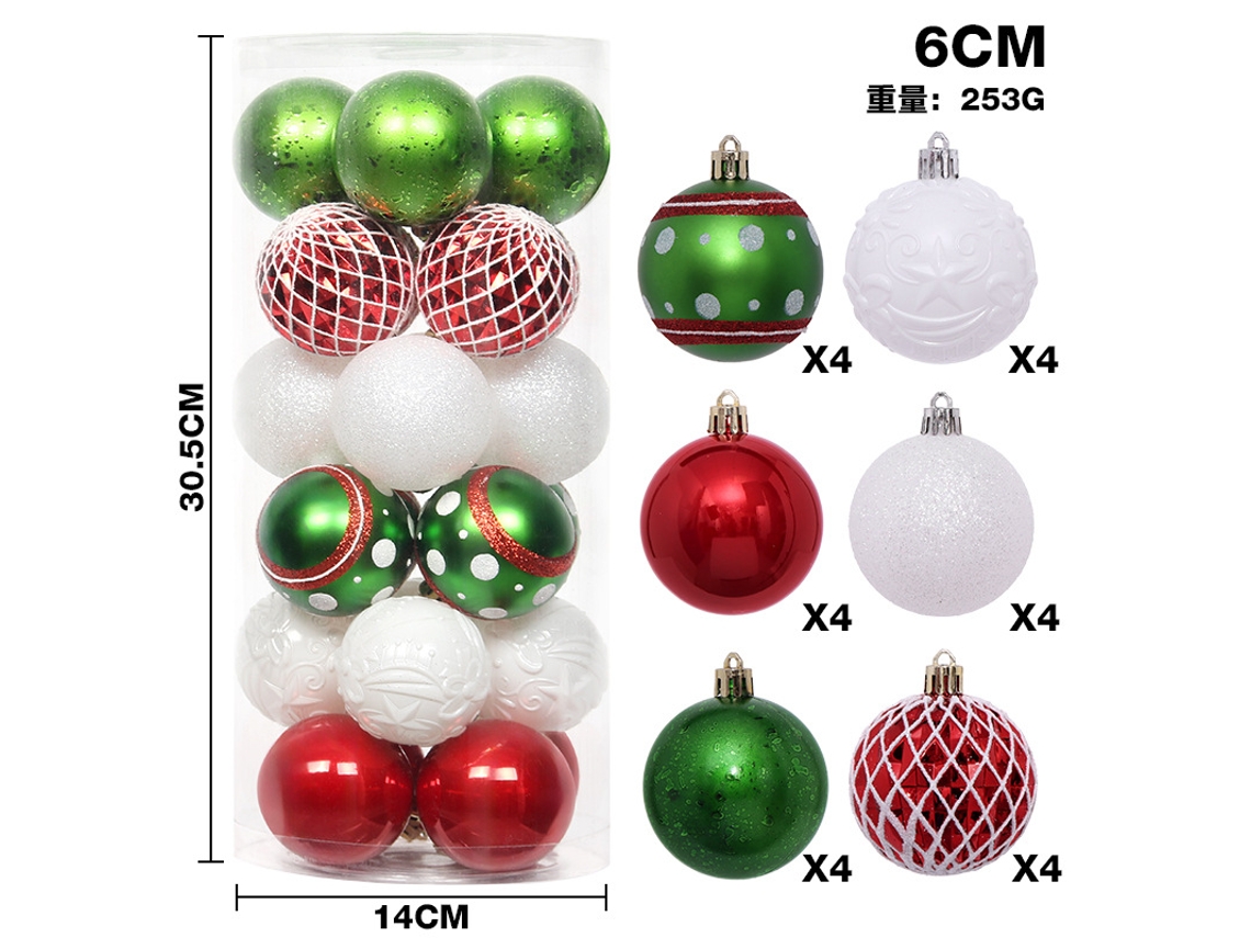 Enfeites De Natal De 6 Cm/24 Polegadas, Árvore De Natal, Conjunto De Bolas De Natal De Plástico Pintadas, Pingente