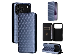 Capa De Couro Para Iphone 17 Pro Com Estampa Quadriculada Cúbica