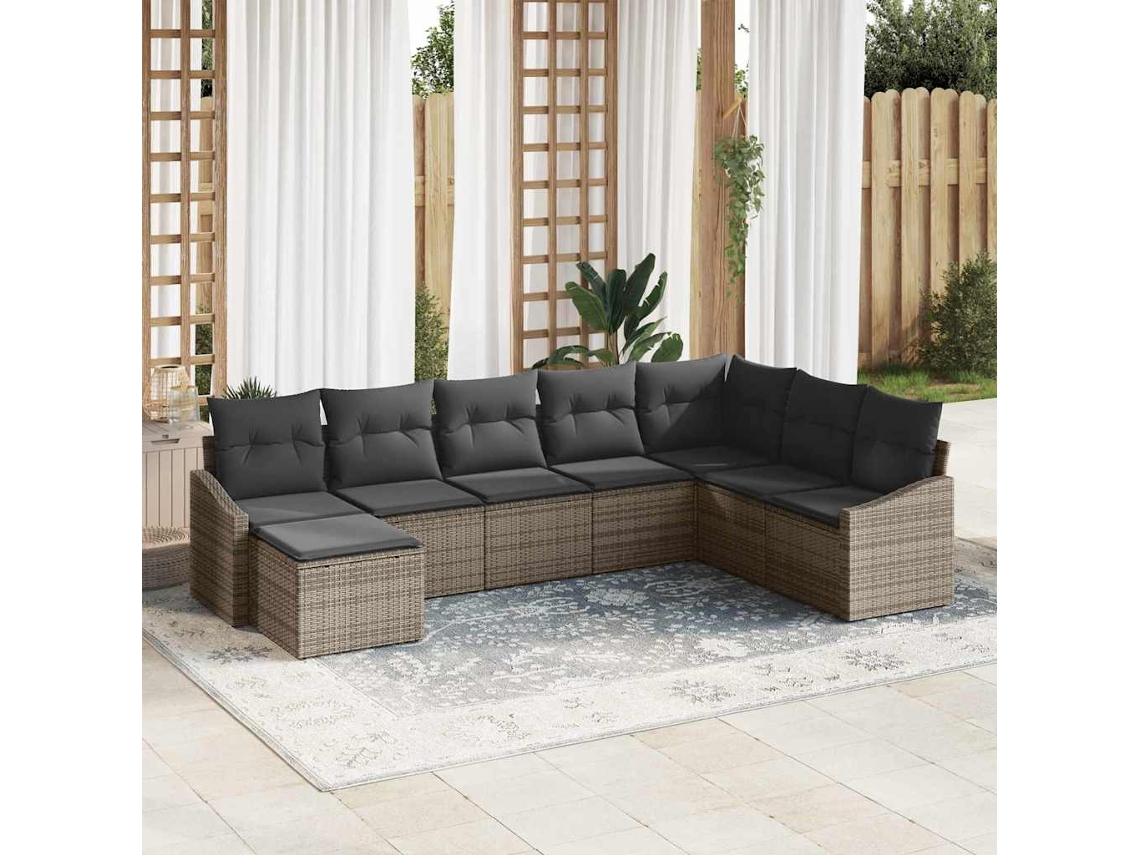 Vidaxl Conjunto De Sofá De Jardim 8 Unid. Cinzeto Vime Pe
