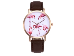 Relógio de Pulso Feminino de Quartzo Simples com Pulseira de Couro Artificial Café