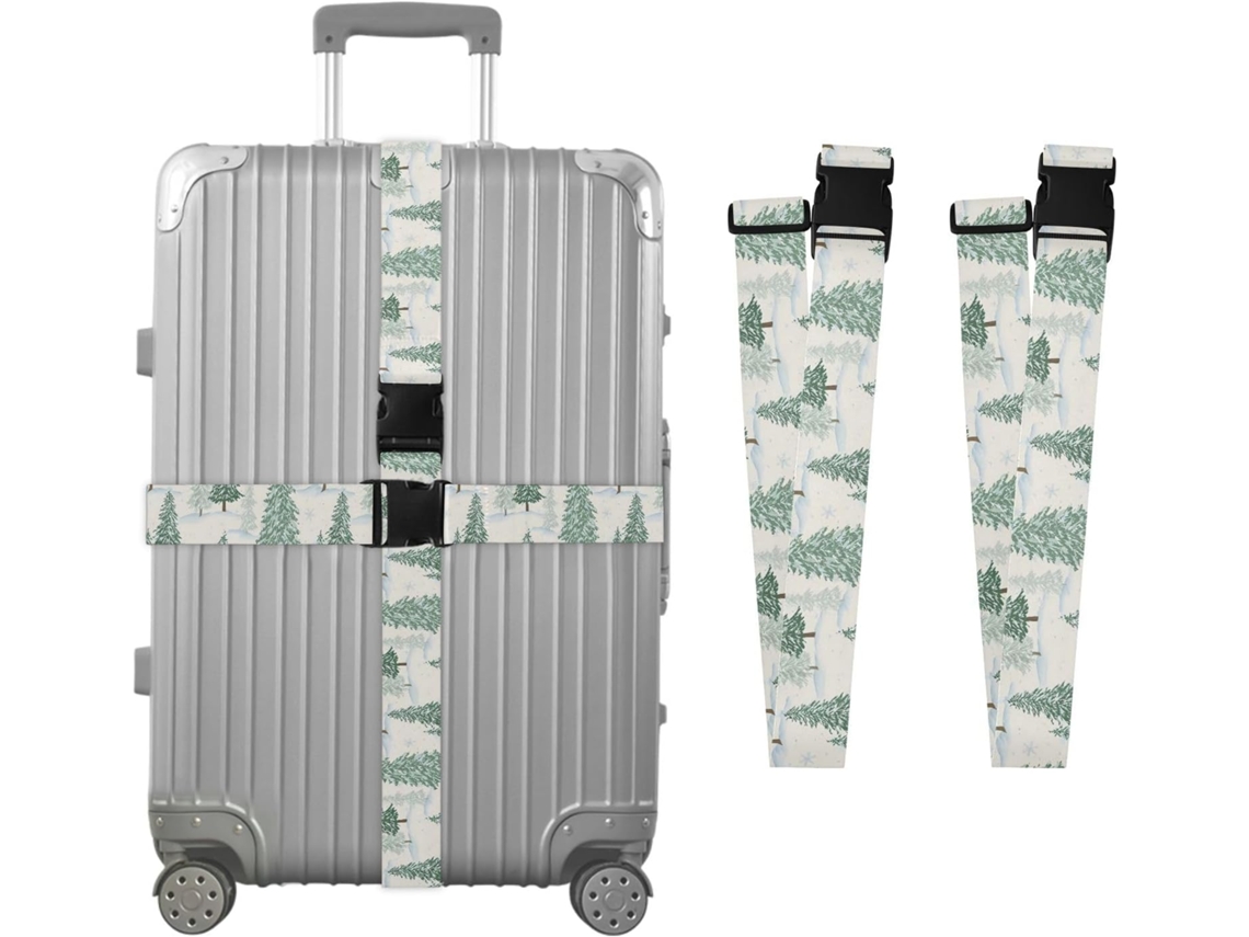 Conjunto De 2 Cintas Bagagem Personalizadas Em Aquarela Com Estampa Pinheiros, Para Malas De Viagem, Com Fivelas De