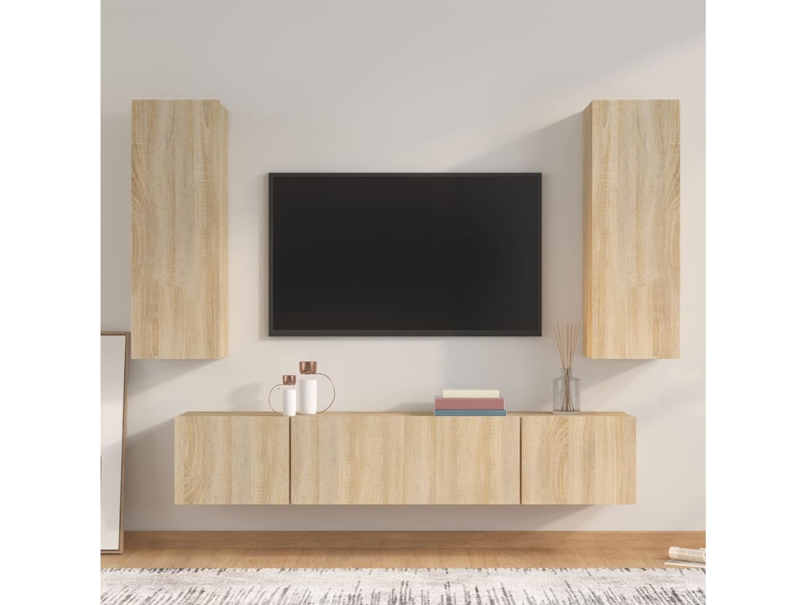 Vidaxl Conjunto Móveis De Tv 4 Pcs Madeira Processada Carvalho Sonoma