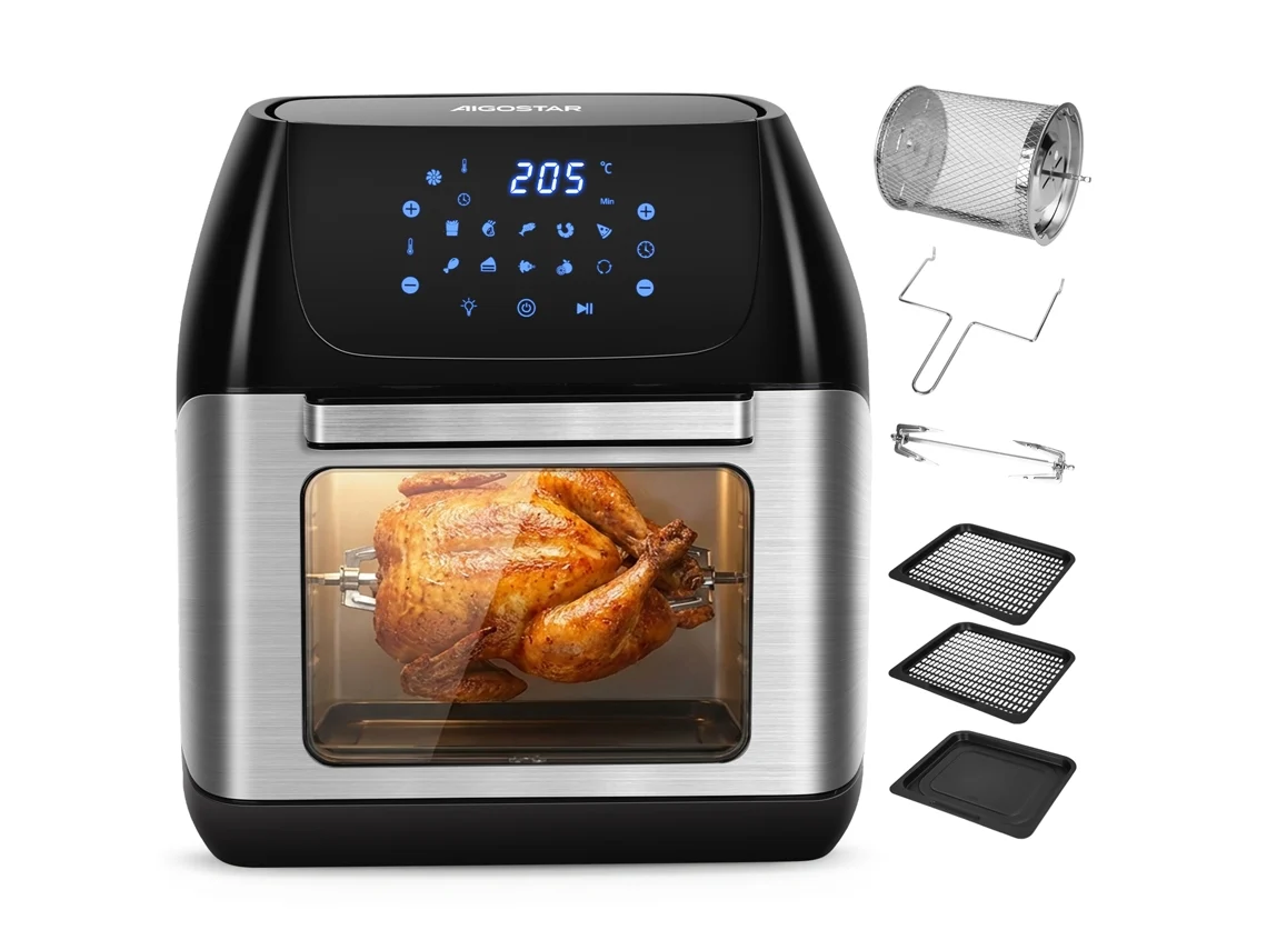 Fritadeira Sem Óleo Aigostar Owen 12l 1700w | 8 Modos + 7 Acessórios | Ecrã Led Tátil | Sistema Giratório