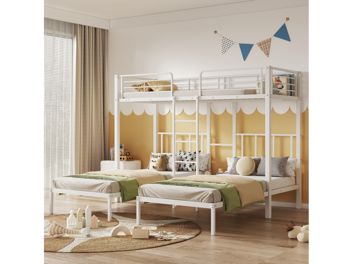 Beliche Triplo 90x200 Com Escrivaninha, Escada E Metal Branco