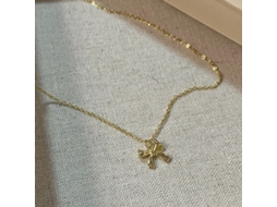 Detalhe de Laço, Prata de Lei 925, Este Colar Tem um Estilo Coreano Delicado com um Toque Sofisticado, Simples e Versátil. MDUG (dourado)