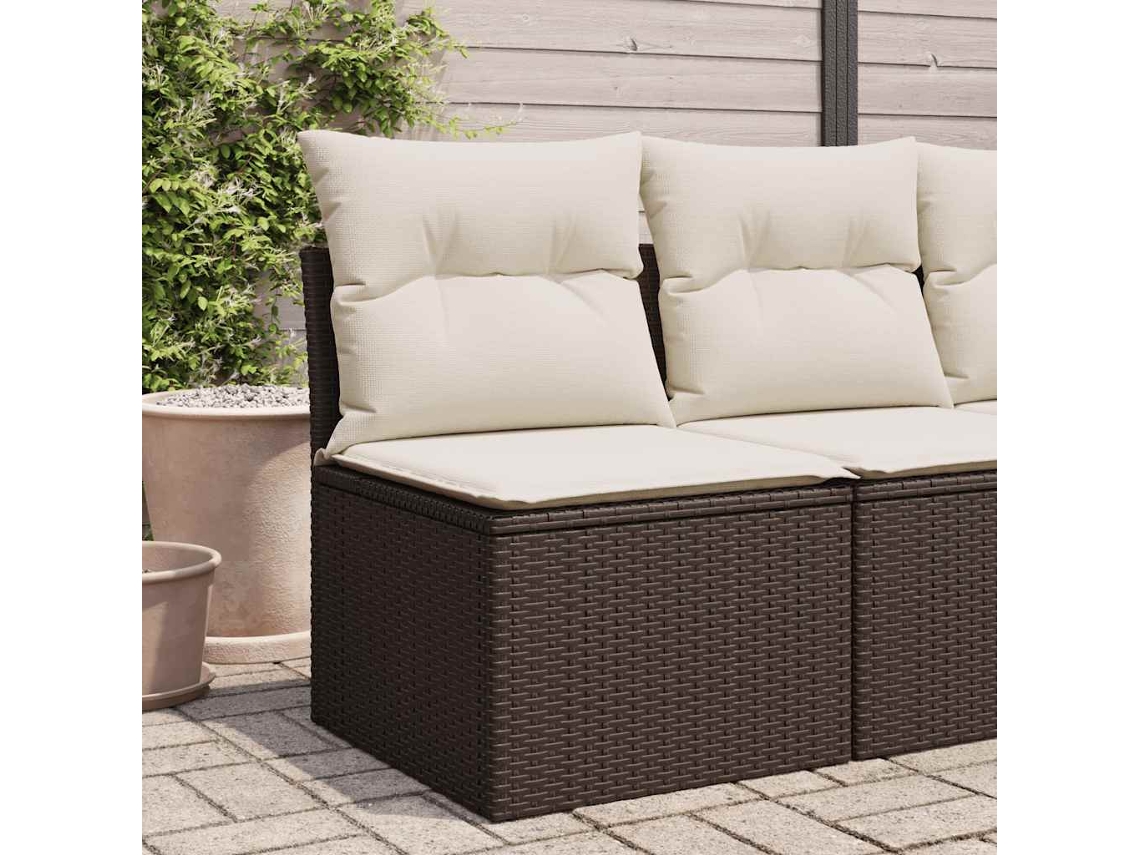 Cadeira Jardim S/ Apoio Braços C/ Almofadões Vime Pe Castanho Dkd Home Decor