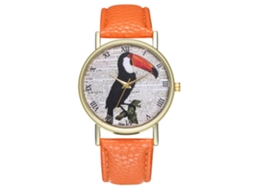 Reloj De Cuarzo Analógico Con Correa De Pu Para Mujer Y Hombre Pájaro Bonito (naranja)
