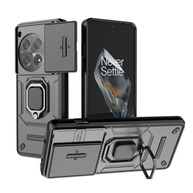 (preto, Oneplus Ace 2) Capa De Celular Elegante Com Suporte Magnético Em Formato De Anel E Abertura Deslizante Para A Câmera.