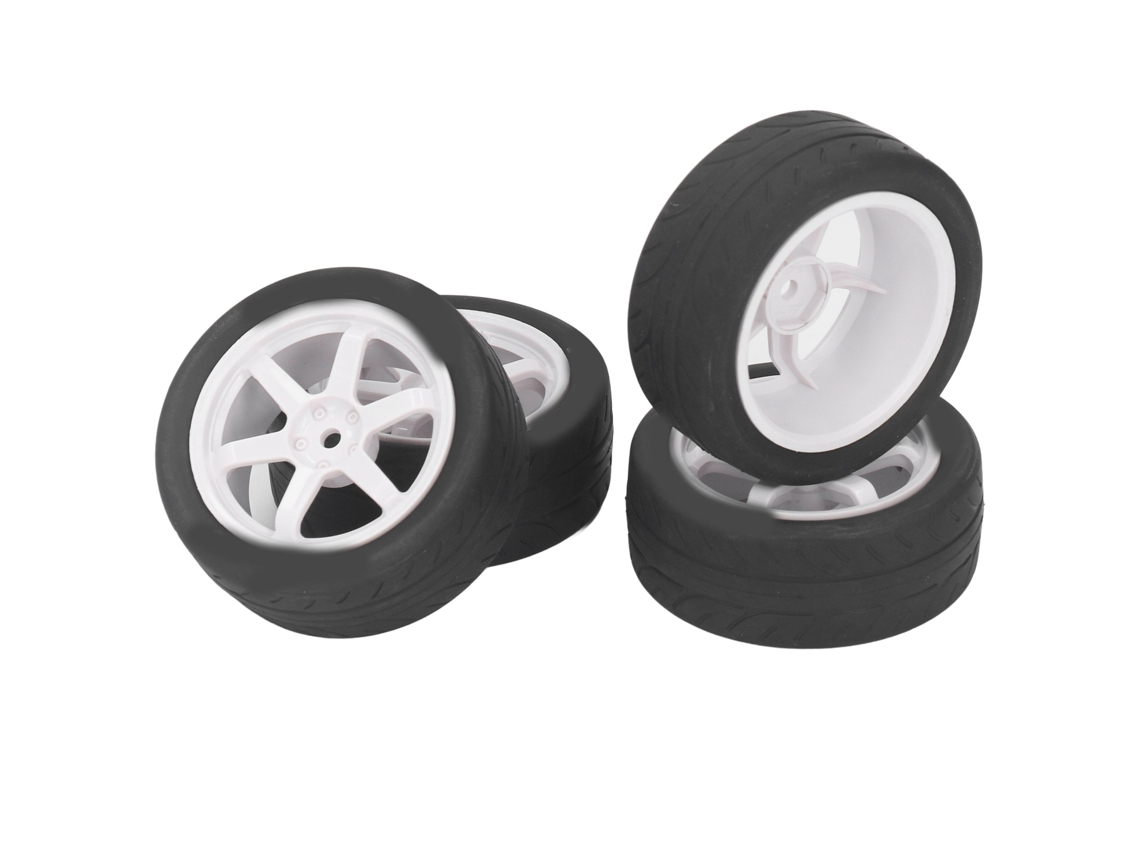 Mali pneus de Carro Rc 4 Peças Borracha Plástico Rodas Universais para Tamiya Tt01 Tt02 Xv01 Xv02 Veículo Controle Remoto 1/10 Branco
