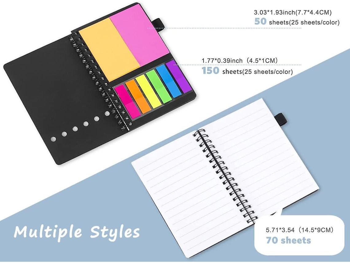 Caderno Espiral, Caderno De Bolso Com Capa Kraft, Caderno Espiral Com Porta Canetas E Post Its Coloridos. Preto, 15 X 12 X 1,3 Cm Brilvibera