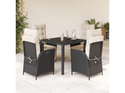Vidaxl 5 Pcs Conjunto De Jantar P/ Jardim C/ Almofadões Vime Pe Preto