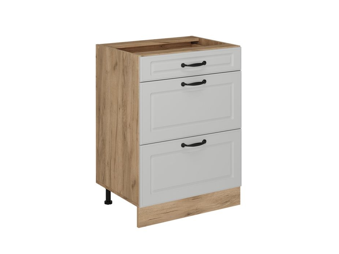 Móvel de cozinha R-Line, 60cm com gavetas, sem PT, Branco campo, Carvalho dourado VICCO