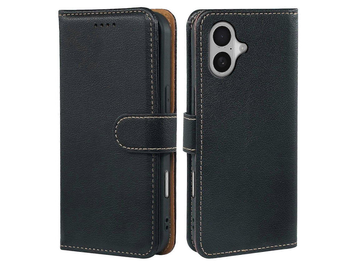 Capa De Couro Com Bloqueio Rfid Para Iphone 16 Plus, Textura De Lichia, Fecho Magnético