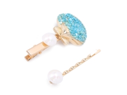 2026 pinza de Cabelo em Forma de Concha com Pérolas Falsas para Mulheres e Meninas, Metálica, Decorativa, Requintada, Presente, Cor Azul Lago