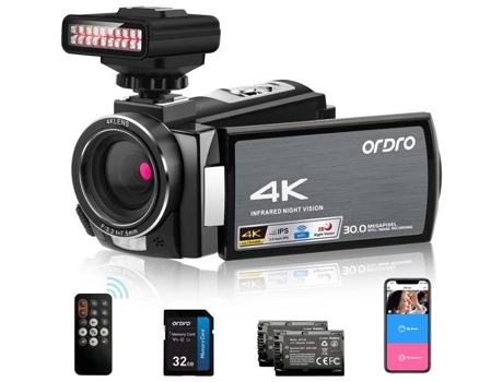 Ordro Ae8 4k Câmera de vídeo Visão noturna infravermelha Wi-Fi integrado