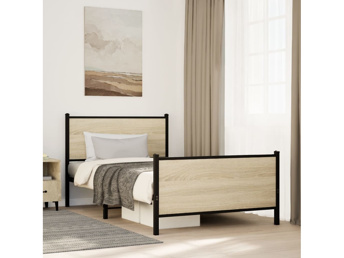 Vidaxl Estrutura De Cama Sem Colchão 100x200 Cm Metal Carvalho Sonoma